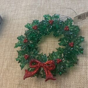 Festive Green and Red Holiday Wreath Ornament NWT